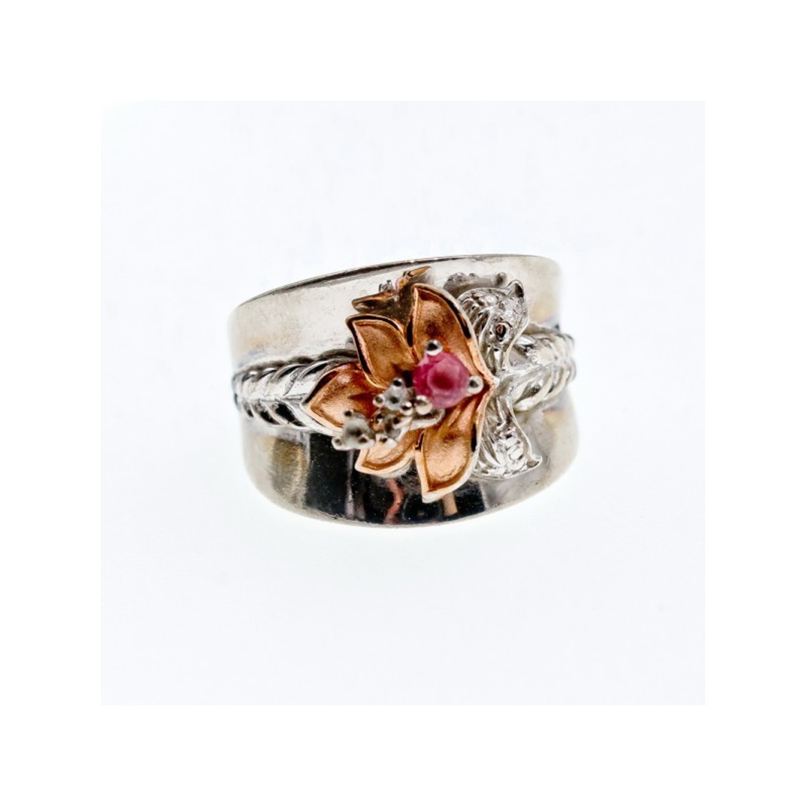 925 Sterling Silver Morganite & Goshenite "Scarlet Flower" Ring Size 5.5